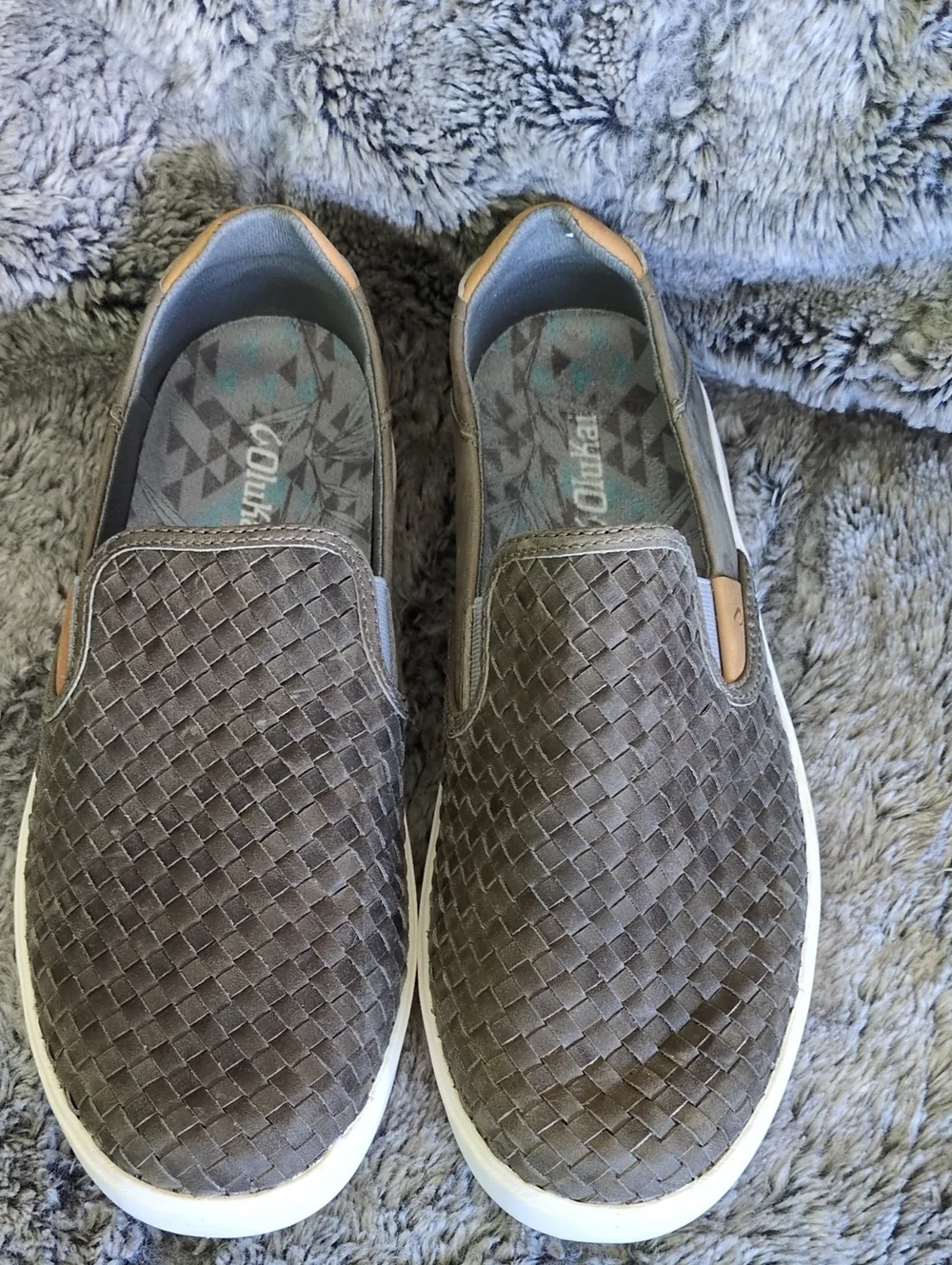 Olukai Men's Lae'ahi Lauhala Slip-On Woven Leather Men's Sneakers in Ash Sz 9.5